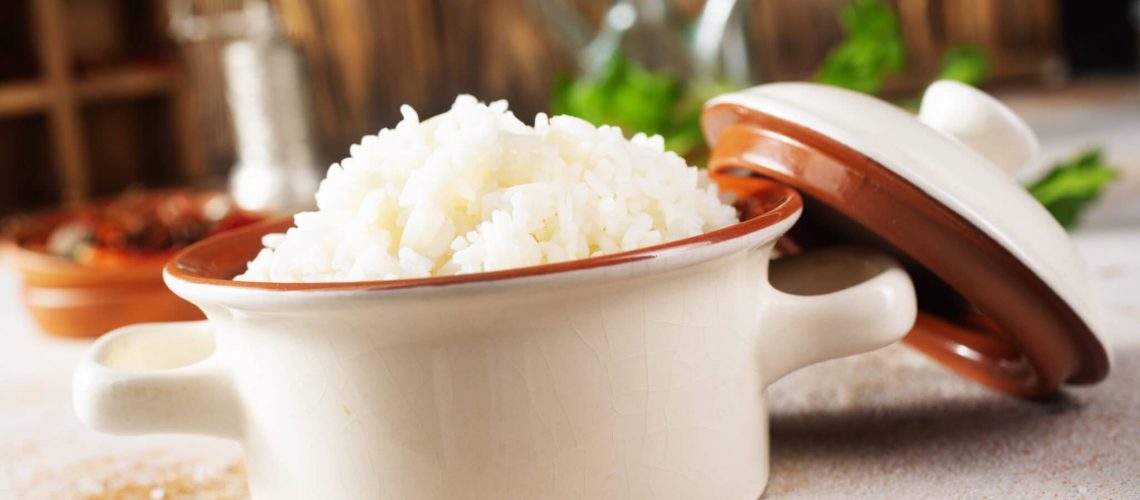 boiled white rice in bowl, diet food